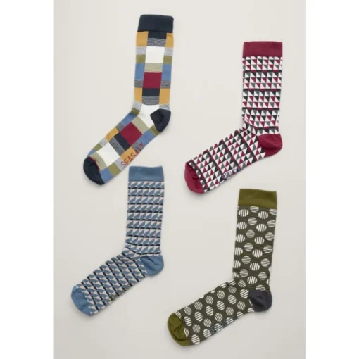 Seasalt Cornwall Gift Box of 4 Pairs Men's Geo Sailor Socks | Socks