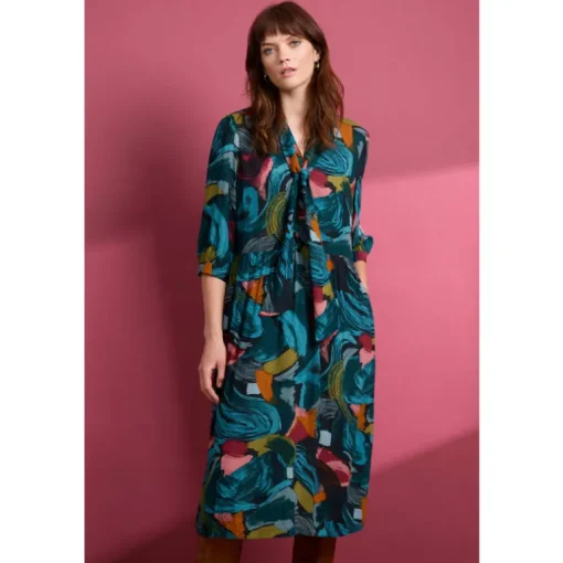Seasalt Cornwall Harbour Cove Printed Tie Neck Midi Dress | Women Dresses