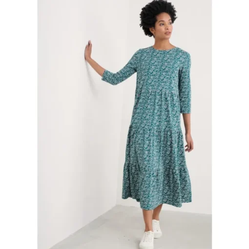 Seasalt Cornwall Line Strokes Tiered Dress in GOTS-Certified Organic Cotton Jersey | Women Dresses
