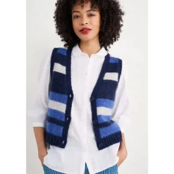 Seasalt Cornwall Painter Striped Button-Down Vest Contains Mohair | Women Knitwear