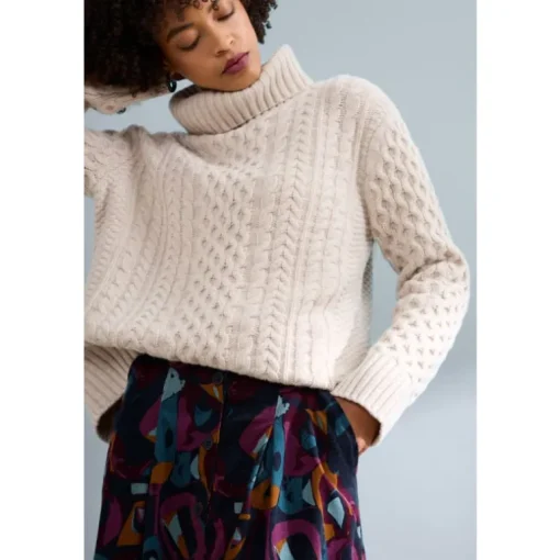 Seasalt Cornwall Pine Forest Cable Knit Merino Jumper | Women Knitwear